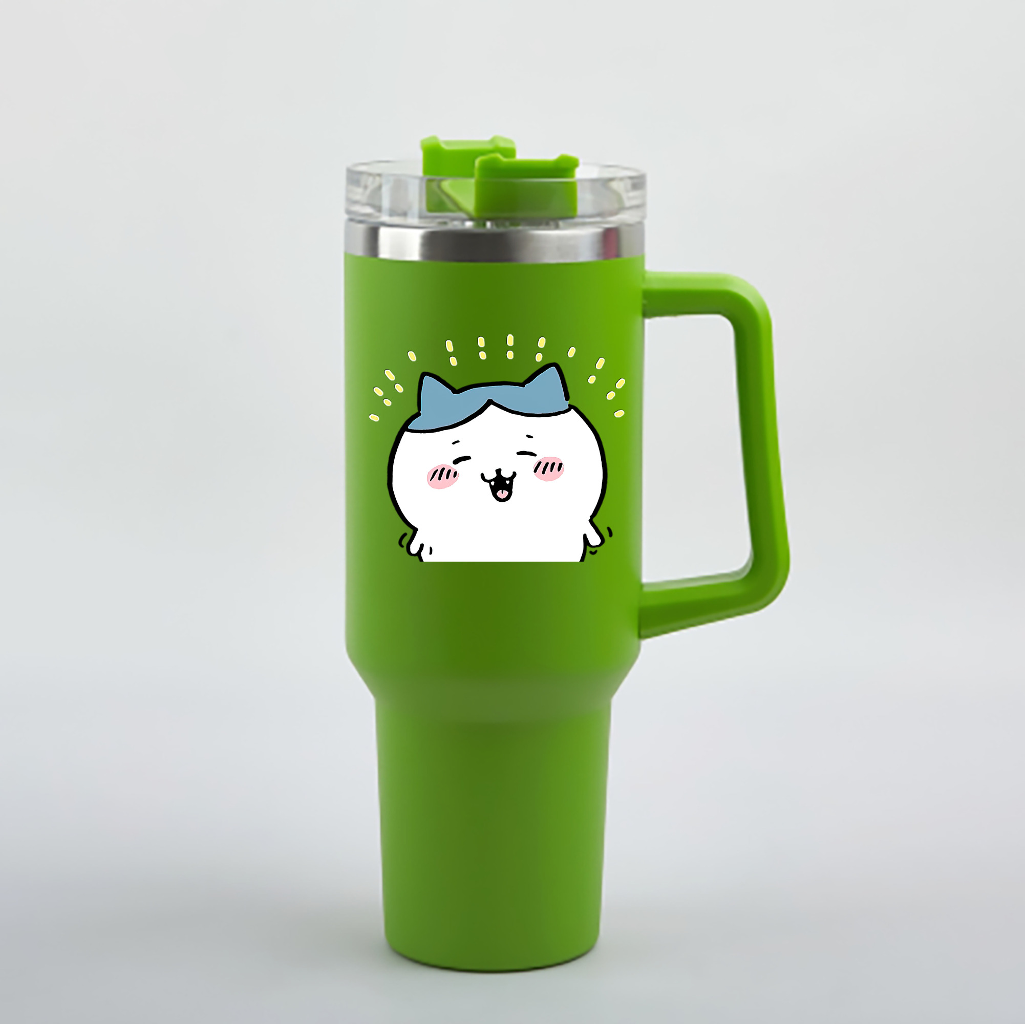 （画像用） ちいかわ ハチワレ Chii-kawa hachiware 1200mL車用タンブラー - クリスタルステッカー（プラスチックストロー付き）